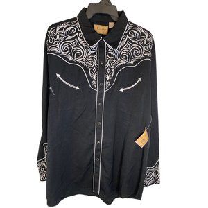 SCULLY MEN'S BLACK AND WHITE EMBROIDERED SCROLL WESTERN SHIRT SZ XXL NWT